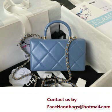 Chanel Quilted Shiny Calfskin Mini Box Bag AS4469 blue 2023