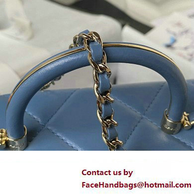 Chanel Quilted Shiny Calfskin Mini Box Bag AS4469 blue 2023