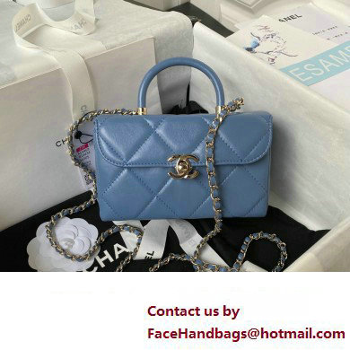 Chanel Quilted Shiny Calfskin Mini Box Bag AS4469 blue 2023