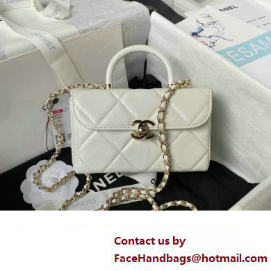 Chanel Quilted Shiny Calfskin Mini Box Bag AS4469 white 2023