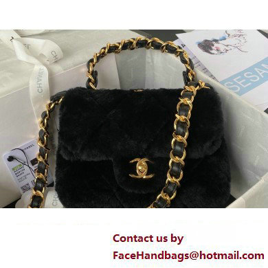 Chanel Shearling Small Flap Bag with Top Handle AS3498 Black 2024