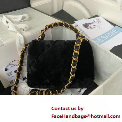 Chanel Shearling Small Flap Bag with Top Handle AS3498 Black 2024