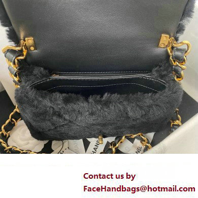 Chanel Shearling Small Flap Bag with Top Handle AS3498 Black 2024