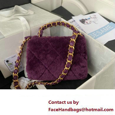 Chanel Shearling Small Flap Bag with Top Handle AS3498 Purple 2024