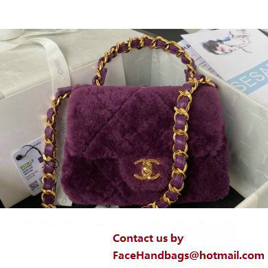 Chanel Shearling Small Flap Bag with Top Handle AS3498 Purple 2024