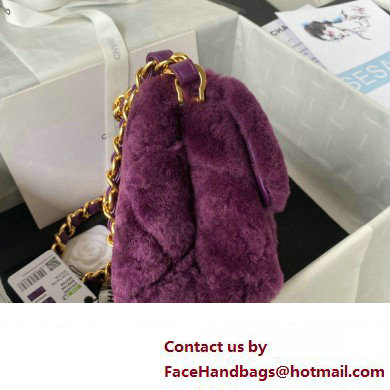 Chanel Shearling Small Flap Bag with Top Handle AS3498 Purple 2024