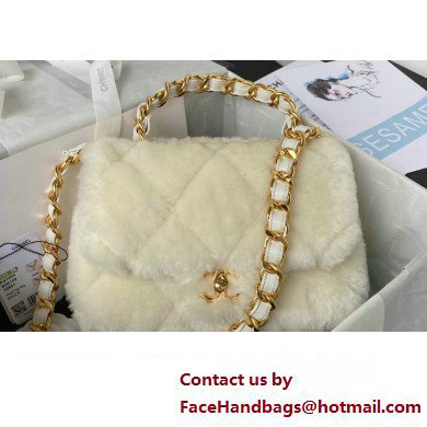 Chanel Shearling Small Flap Bag with Top Handle AS3498 White 2024