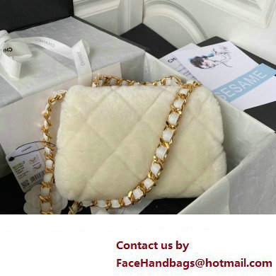 Chanel Shearling Small Flap Bag with Top Handle AS3498 White 2024