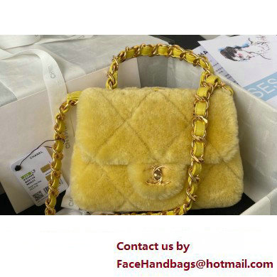 Chanel Shearling Small Flap Bag with Top Handle AS3498 Yellow 2024