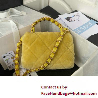 Chanel Shearling Small Flap Bag with Top Handle AS3498 Yellow 2024