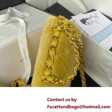 Chanel Shearling Small Flap Bag with Top Handle AS3498 Yellow 2024