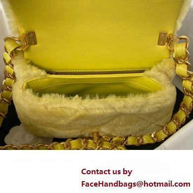 Chanel Shearling Small Flap Bag with Top Handle AS3498 Yellow 2024