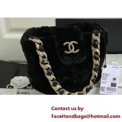 Chanel Shearling and Crystal Bucket Bag AS2257 Black 2023