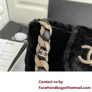 Chanel Shearling and Crystal Bucket Bag AS2257 Black 2023