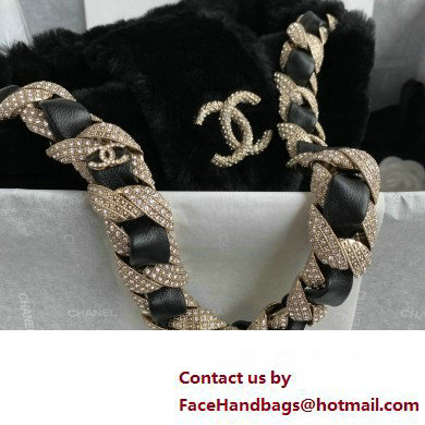 Chanel Shearling and Crystal Bucket Bag AS2257 Black 2023