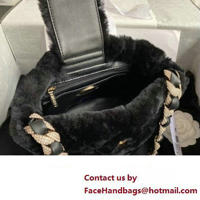 Chanel Shearling and Crystal Bucket Bag AS2257 Black 2023