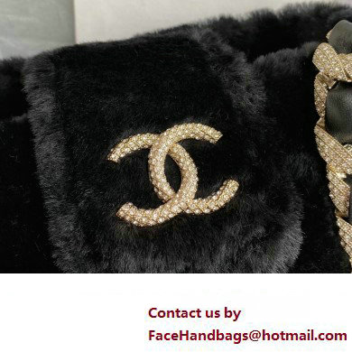 Chanel Shearling and Crystal Bucket Bag AS2257 Black 2023