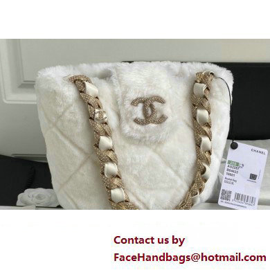 Chanel Shearling and Crystal Bucket Bag AS2257 White 2023