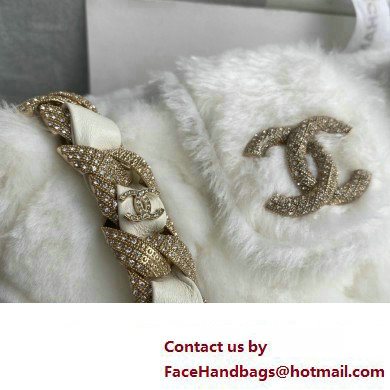 Chanel Shearling and Crystal Bucket Bag AS2257 White 2023