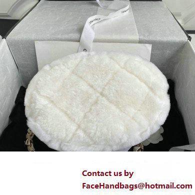 Chanel Shearling and Crystal Bucket Bag AS2257 White 2023