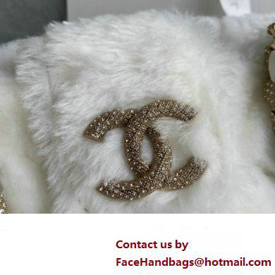 Chanel Shearling and Crystal Bucket Bag AS2257 White 2023