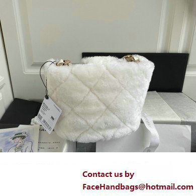 Chanel Shearling and Crystal Bucket Bag AS2257 White 2023