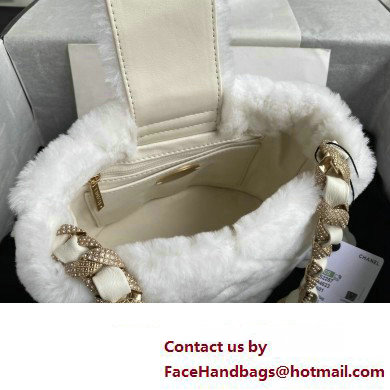 Chanel Shearling and Crystal Bucket Bag AS2257 White 2023