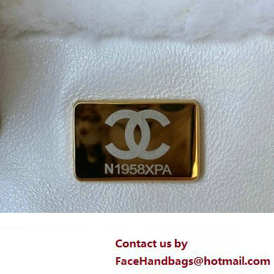 Chanel Shearling and Crystal Bucket Bag AS2257 White 2023