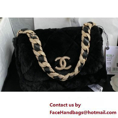 Chanel Shearling and Crystal Flap Bag AS2240 Black 2023 - Click Image to Close