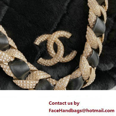 Chanel Shearling and Crystal Flap Bag AS2240 Black 2023