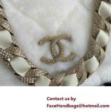 Chanel Shearling and Crystal Flap Bag AS2240 White 2023