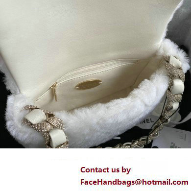 Chanel Shearling and Crystal Flap Bag AS2240 White 2023