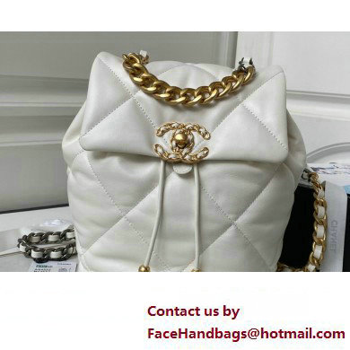 Chanel Shiny Lambskin Chanel 19 Backpack Bag AS4223 White 2024