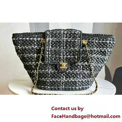 Chanel Shopping Bag in Raffia Effect Braided Tweed AS3786 Black 2023