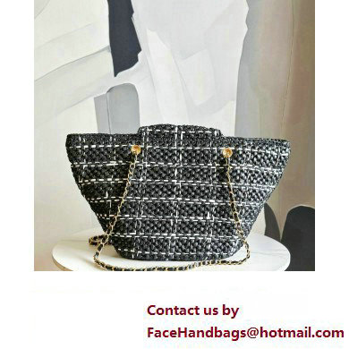 Chanel Shopping Bag in Raffia Effect Braided Tweed AS3786 Black 2023