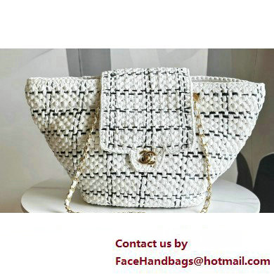 Chanel Shopping Bag in Raffia Effect Braided Tweed AS3786 White 2023 - Click Image to Close