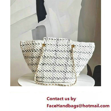 Chanel Shopping Bag in Raffia Effect Braided Tweed AS3786 White 2023