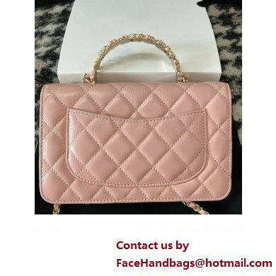 Chanel Small Flap Bag with Flower Top Handle A96033 Pink 2024