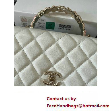 Chanel Small Flap Bag with Flower Top Handle A96033 White 2024