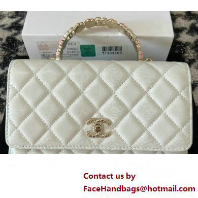 Chanel Small Flap Bag with Flower Top Handle A96033 White 2024