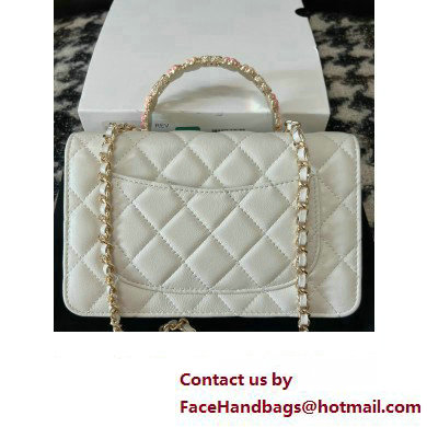 Chanel Small Flap Bag with Flower Top Handle A96033 White 2024