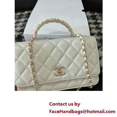 Chanel Small Flap Bag with Flower Top Handle A96033 White 2024