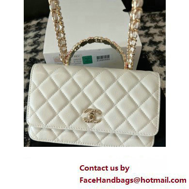 Chanel Small Flap Bag with Flower Top Handle A96033 White 2024