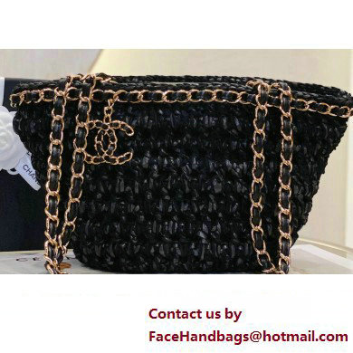 Chanel Small Shopping Bag in Crochet, Mixed Fibers, Calfskin AS3689 Black 2023