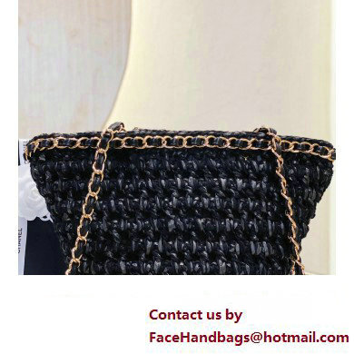 Chanel Small Shopping Bag in Crochet, Mixed Fibers, Calfskin AS3689 Black 2023