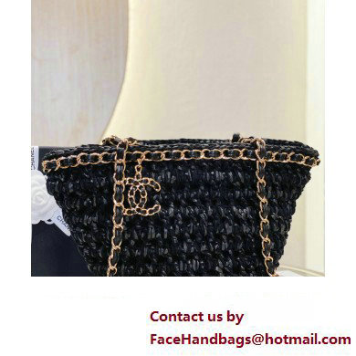 Chanel Small Shopping Bag in Crochet, Mixed Fibers, Calfskin AS3689 Black 2023