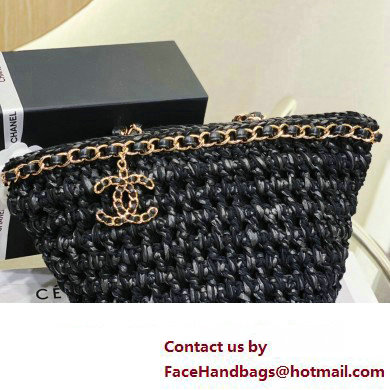 Chanel Small Shopping Bag in Crochet, Mixed Fibers, Calfskin AS3689 Black 2023