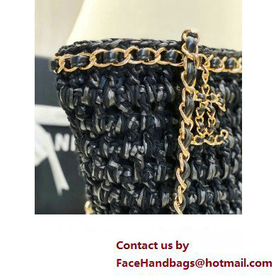 Chanel Small Shopping Bag in Crochet, Mixed Fibers, Calfskin AS3689 Black 2023