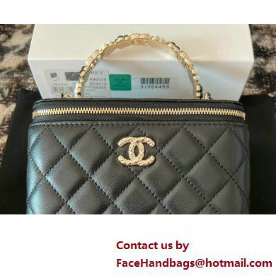 Chanel Small Vanity Case Bag with Flower Top Handle A96035 Black 2024