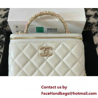 Chanel Small Vanity Case Bag with Flower Top Handle A96035 White 2024